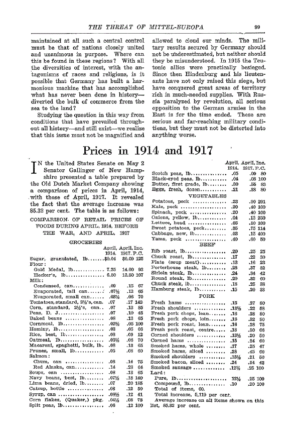First page of Prices in 1914 and 1917