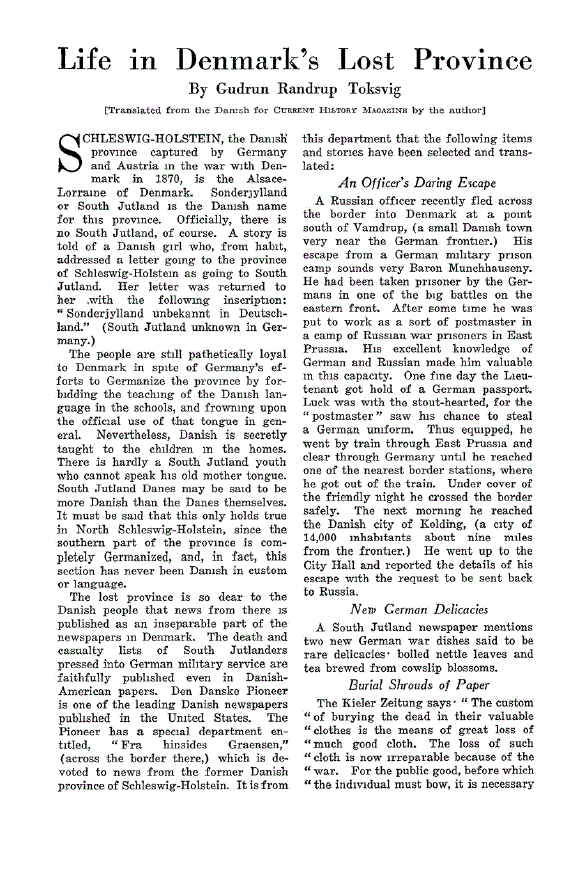 First page of Life in Denmark’s Lost Province