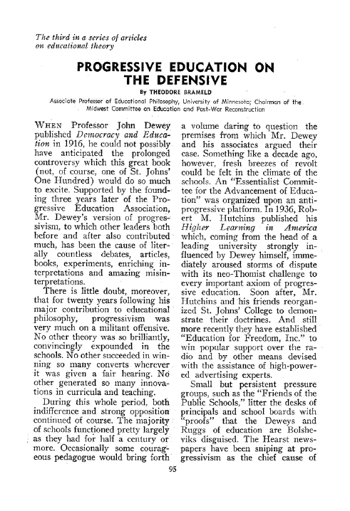 First page of Progressive Education On The Defensive