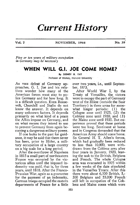 First page of When Will G.I. Joe Come Home?