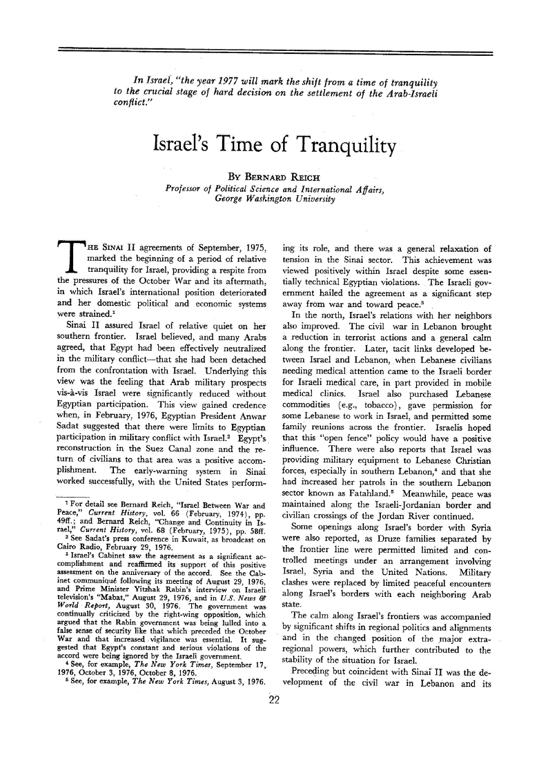 First page of Israel’s Time of Tranquility