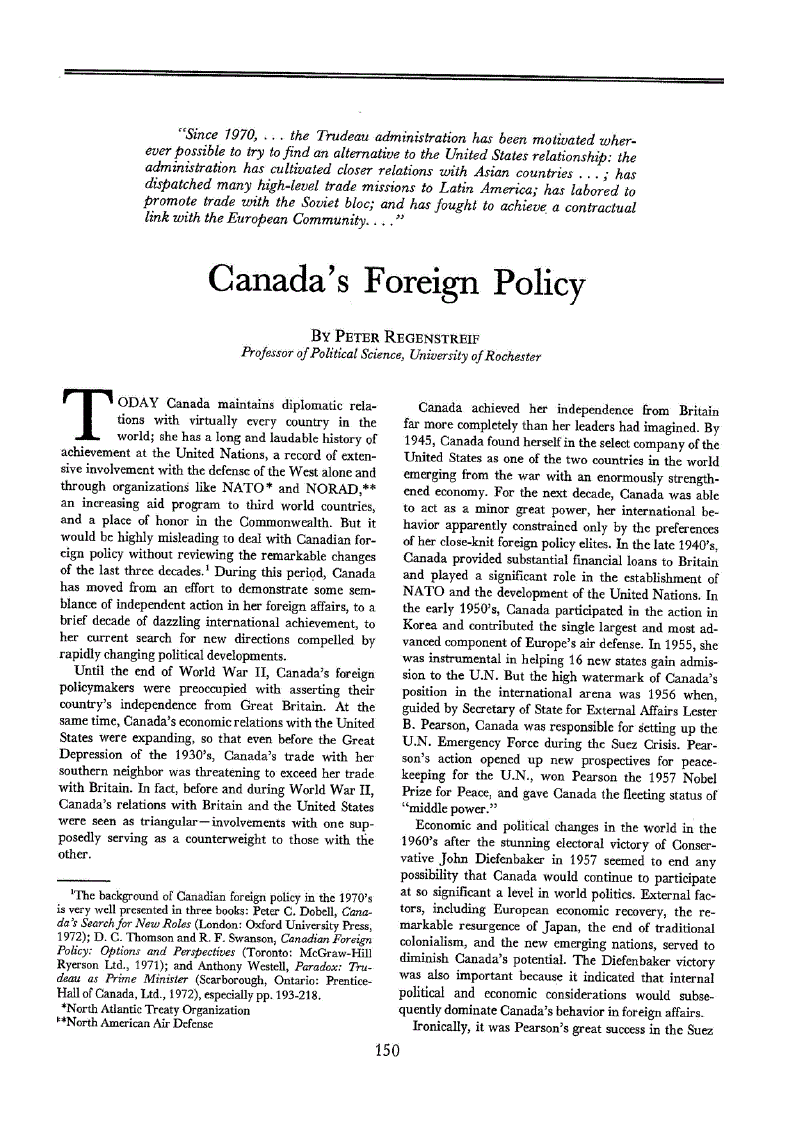 First page of Canada’s Foreign Policy