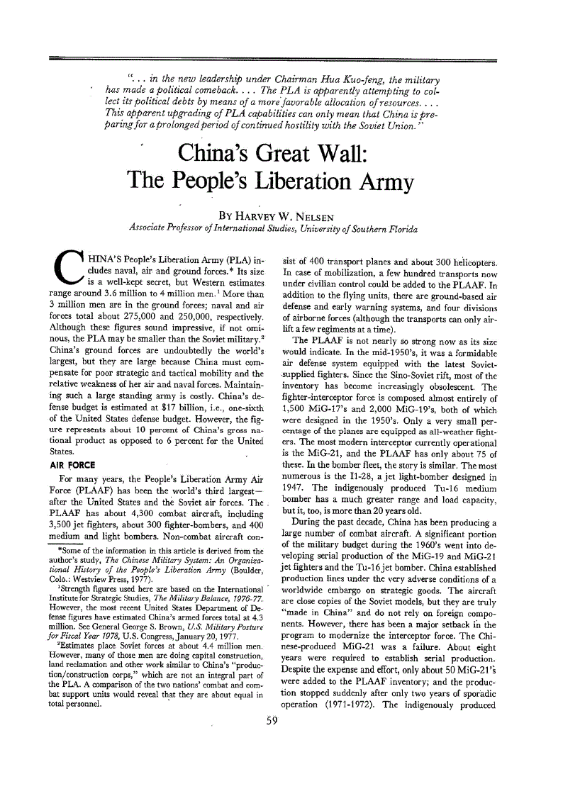First page of China’s Great Wall<subtitle>The People’s Liberation Army</subtitle>