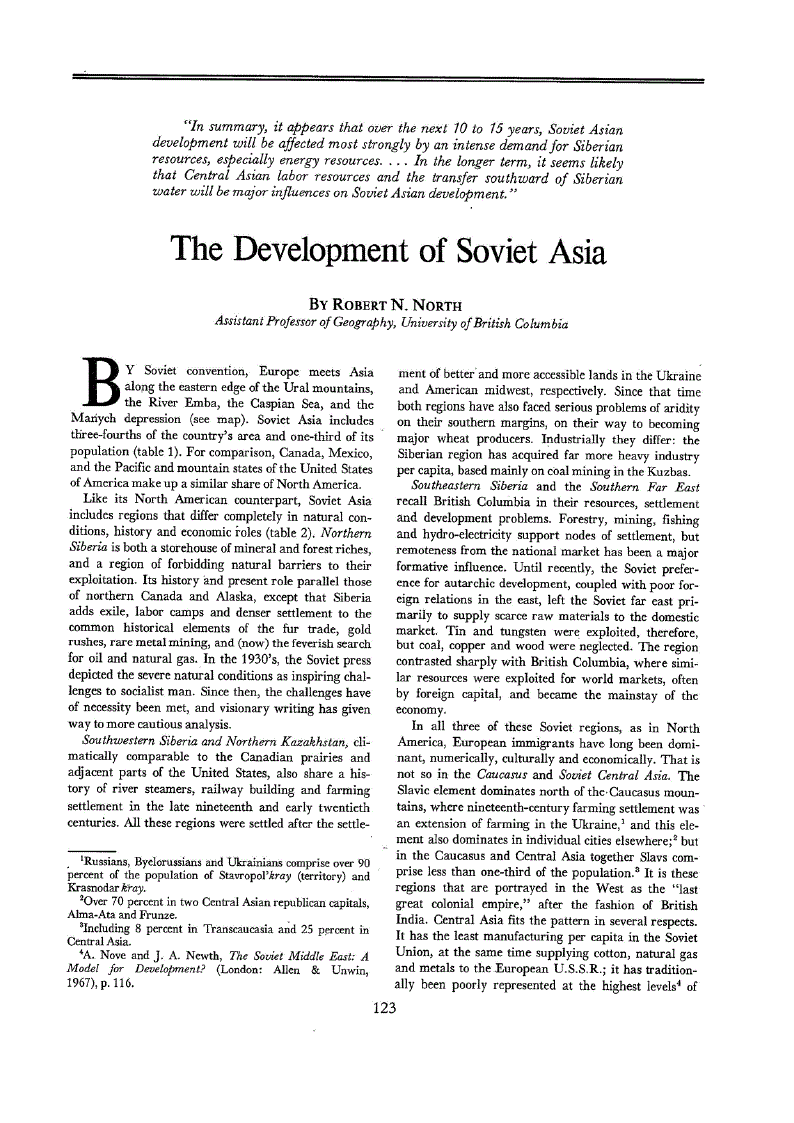 First page of The Development of Soviet Asia