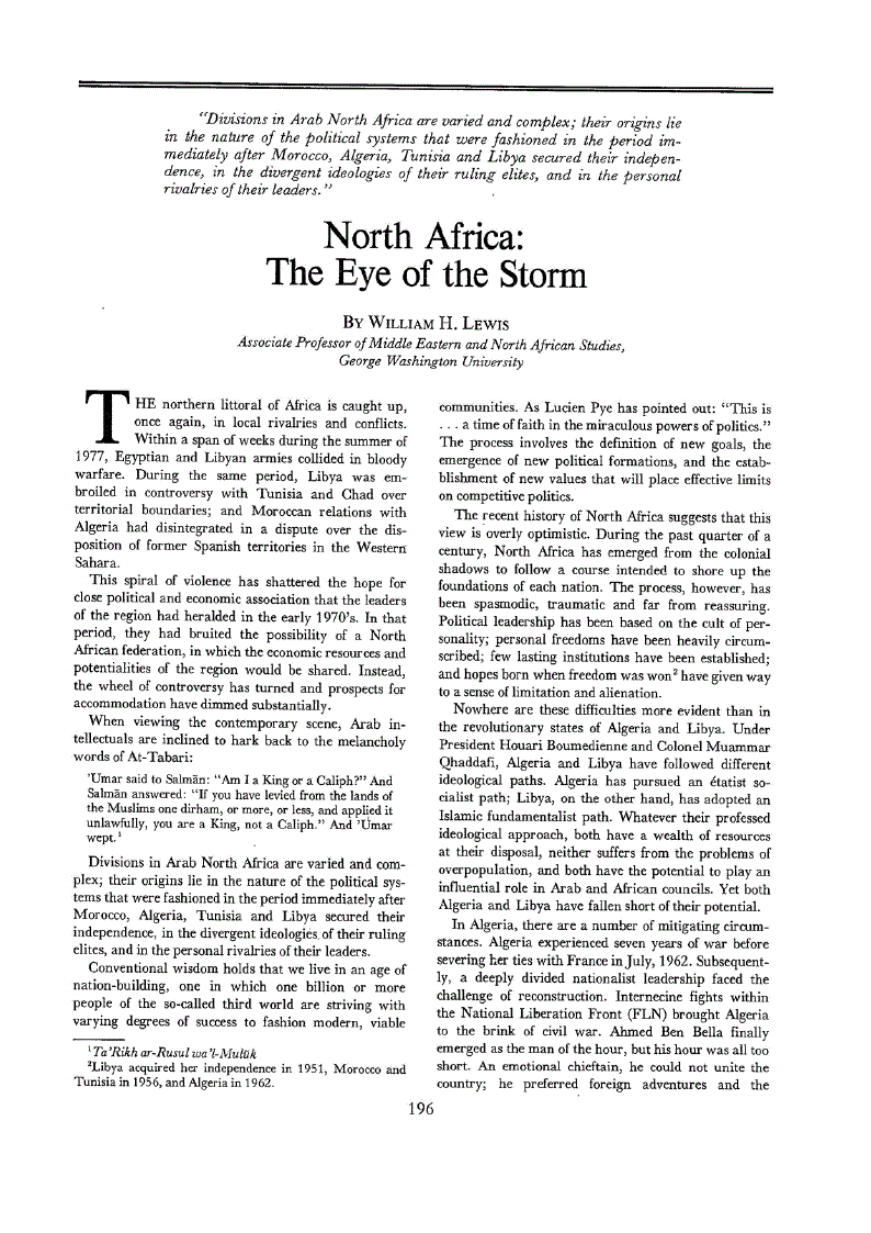 First page of North Africa<subtitle>The Eye of the Storm</subtitle>