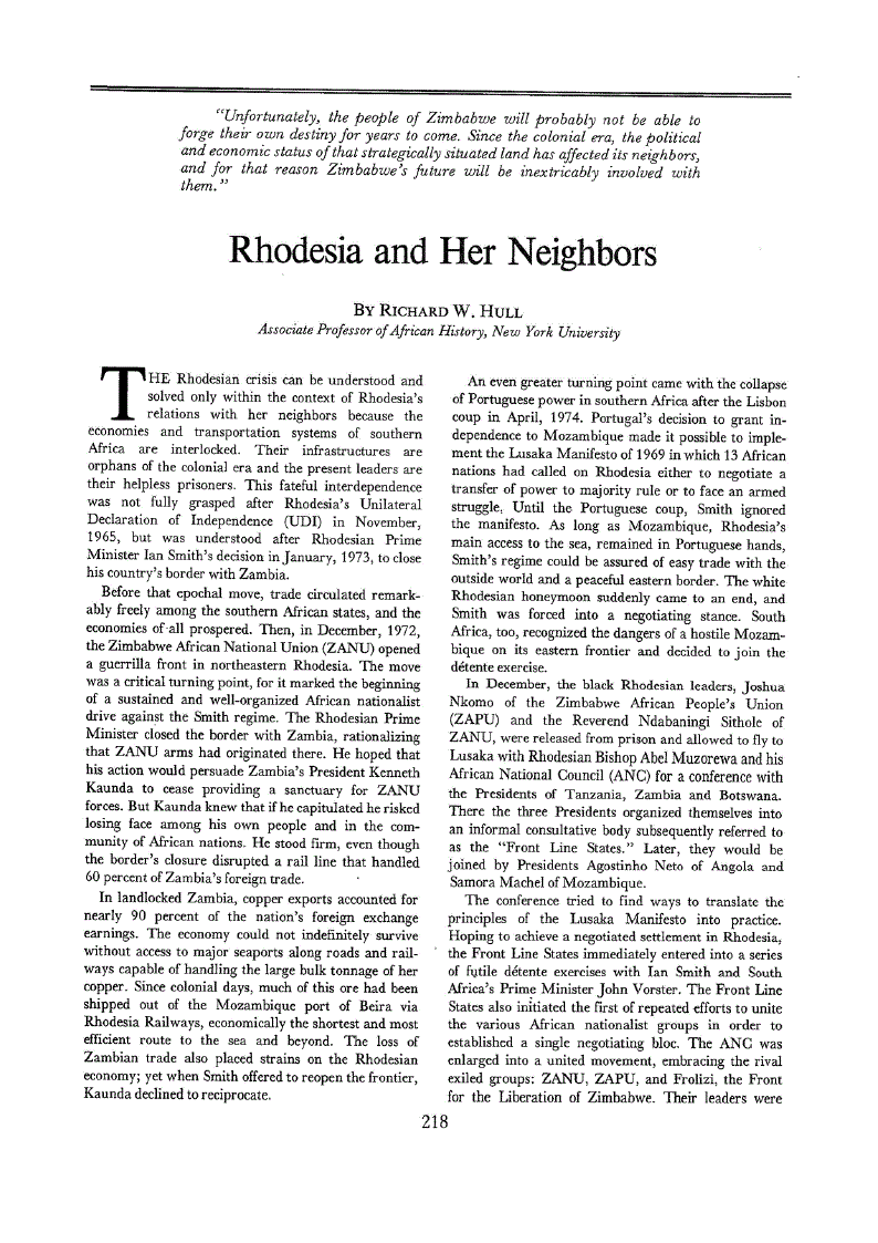 First page of Rhodesia and Her Neighbors