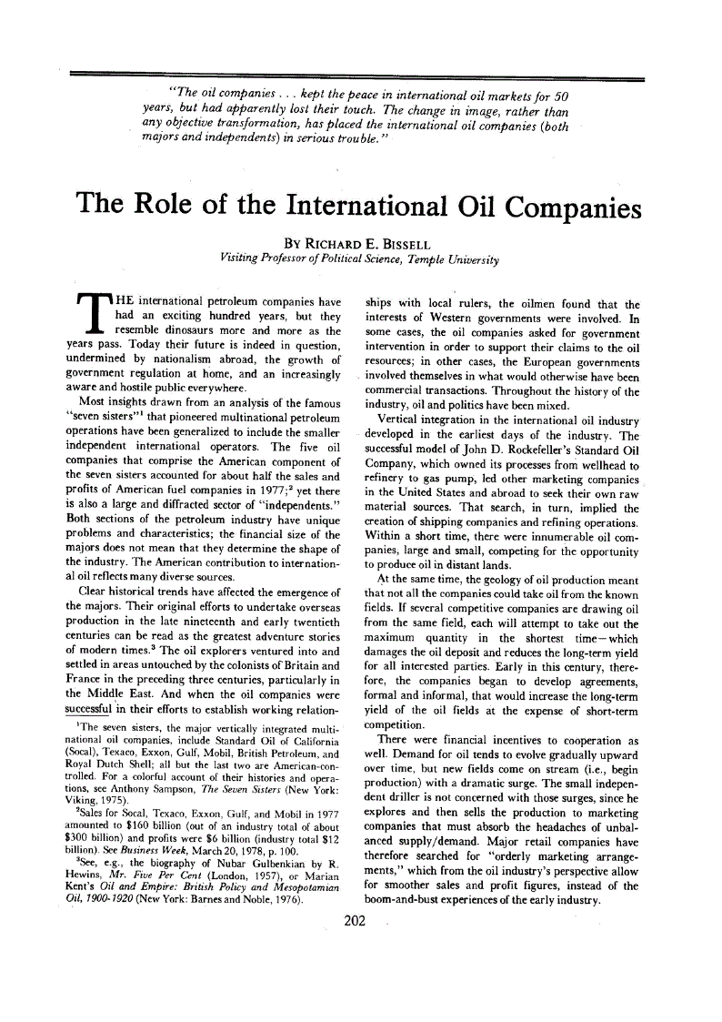 First page of The Role of the International Oil Companies