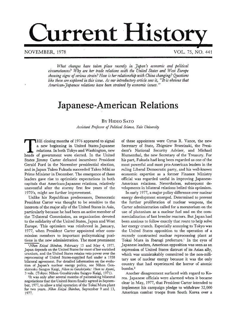 First page of Japanese-American Relations