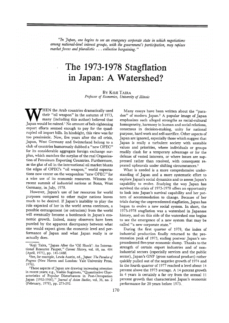 First page of The 1973-1978 Stagflation in Japan<subtitle>A Watershed?</subtitle>