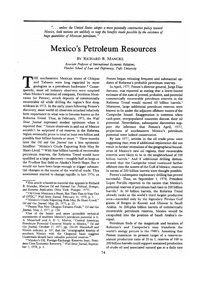 First page of Mexico’s Petroleum Resources
