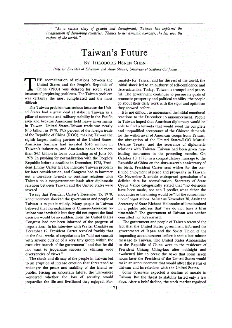 First page of Taiwan’s Future