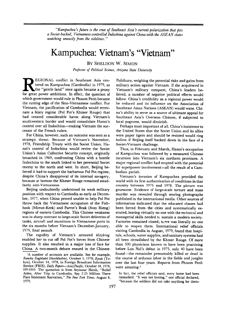 First page of Kampuchea: Vietnam’s “Vietnam”