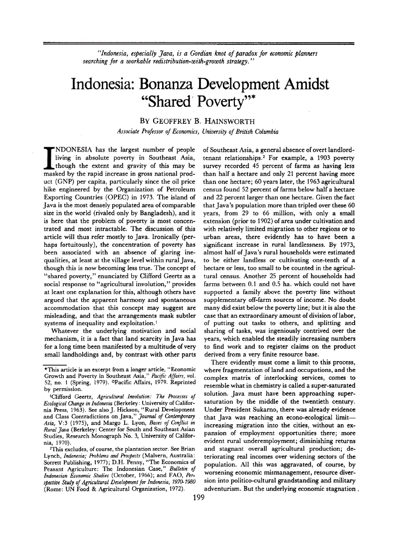 First page of Indonesia: Bonanza Development Amidst “Shared Poverty”