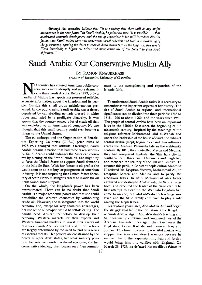 First page of Saudi Arabia<subtitle>Our Conservative Muslim Ally</subtitle>