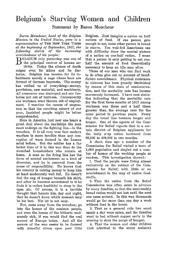 First page of Belgium’s Starving Women and Children
