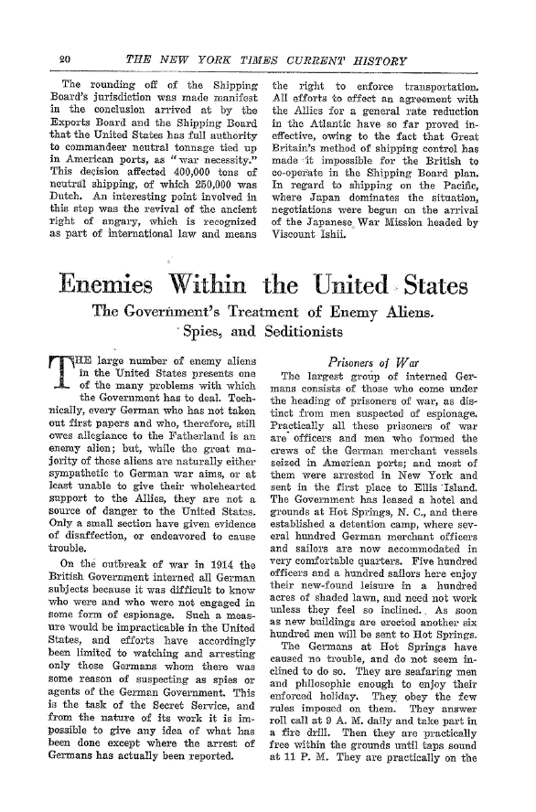 First page of Enemies Within the United States<subtitle>The Government’s Treatment of Enemy Aliens Spies, and Seditionists</subtitle>