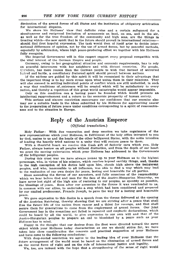 First page of Reply of the Austrian Emperor