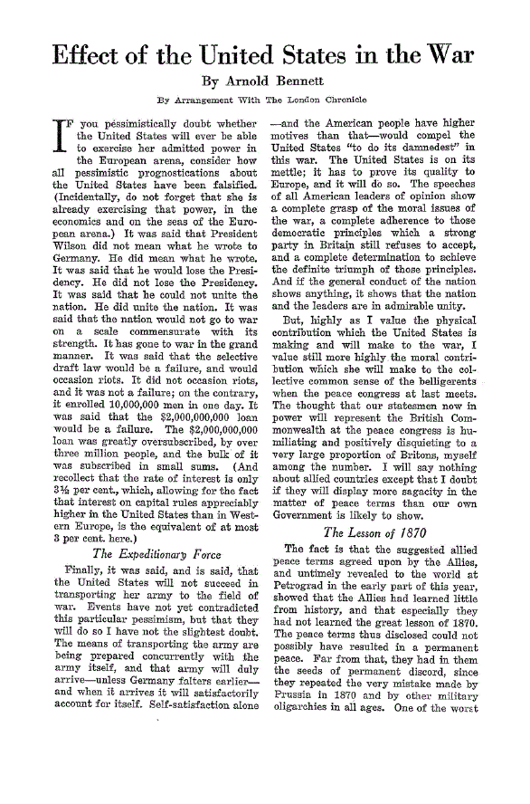 First page of Effect of the United States in the War