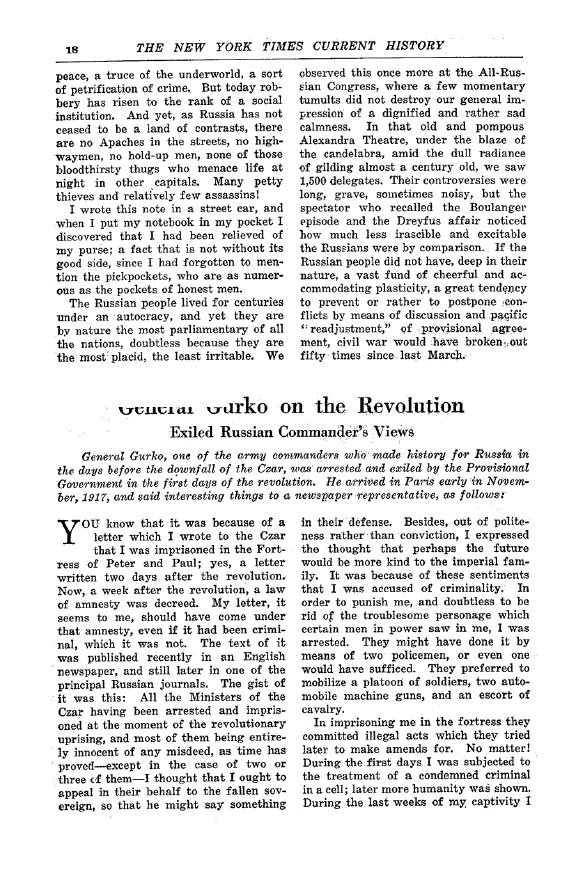 First page of General Gurko on the Revolution<subtitle>Exiled Russian Commander’s Views</subtitle>