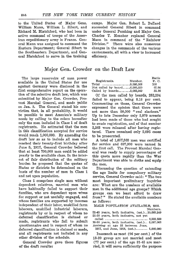 First page of Major Gen. Crowder on the Draft Law