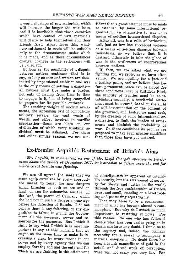 First page of Ex-Premier Asquith’s Restatement of Britain’s Aims