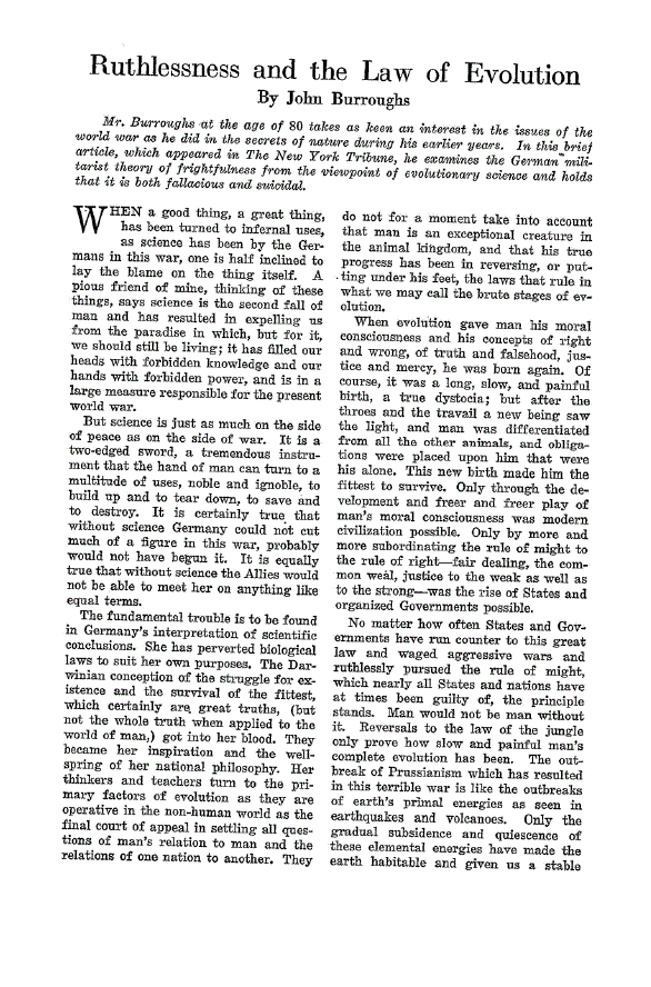 First page of Ruthlessness and the Law of Evolution