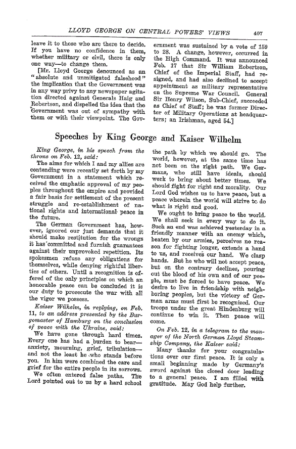 First page of Speeches by King George and Kaiser Wilhelm