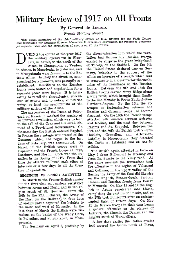 First page of Military Review of 1917 on All Fronts