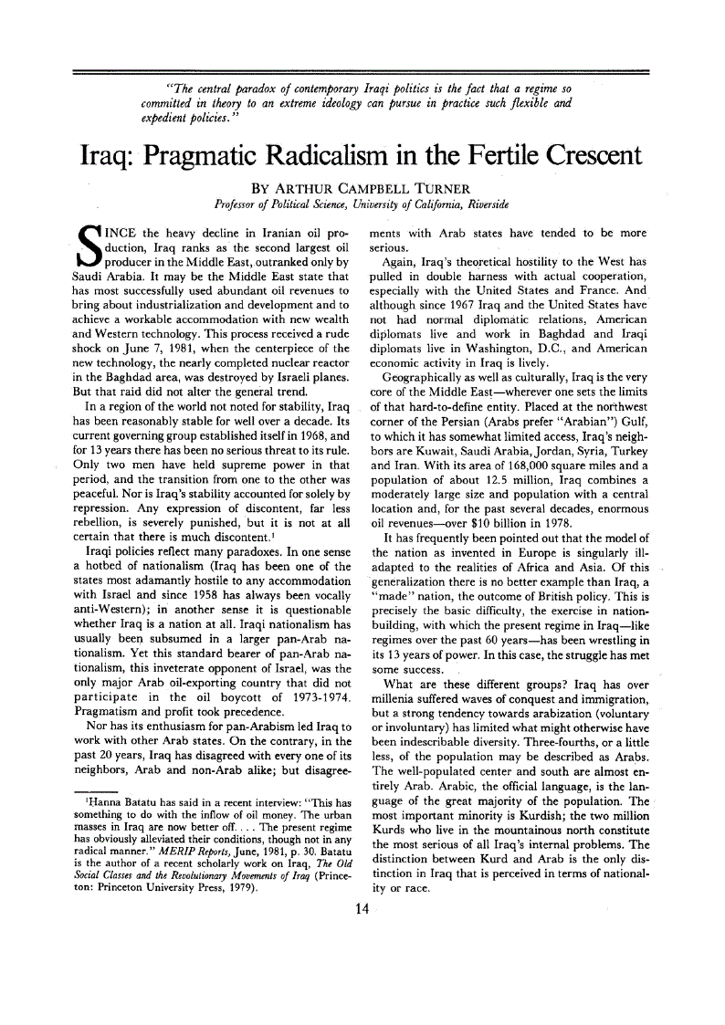 First page of Iraq<subtitle>Pragmatic Radicalism in the Fertile Crescent</subtitle>
