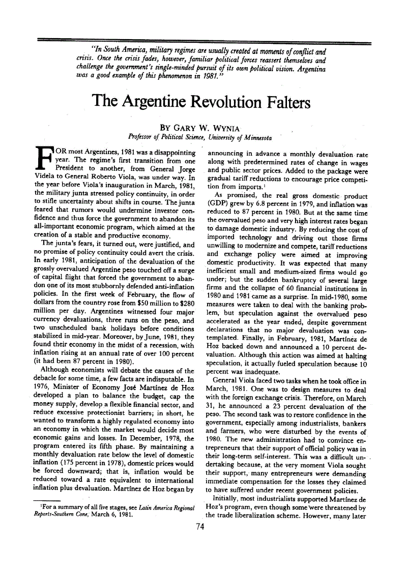 First page of The Argentine Revolution Falters