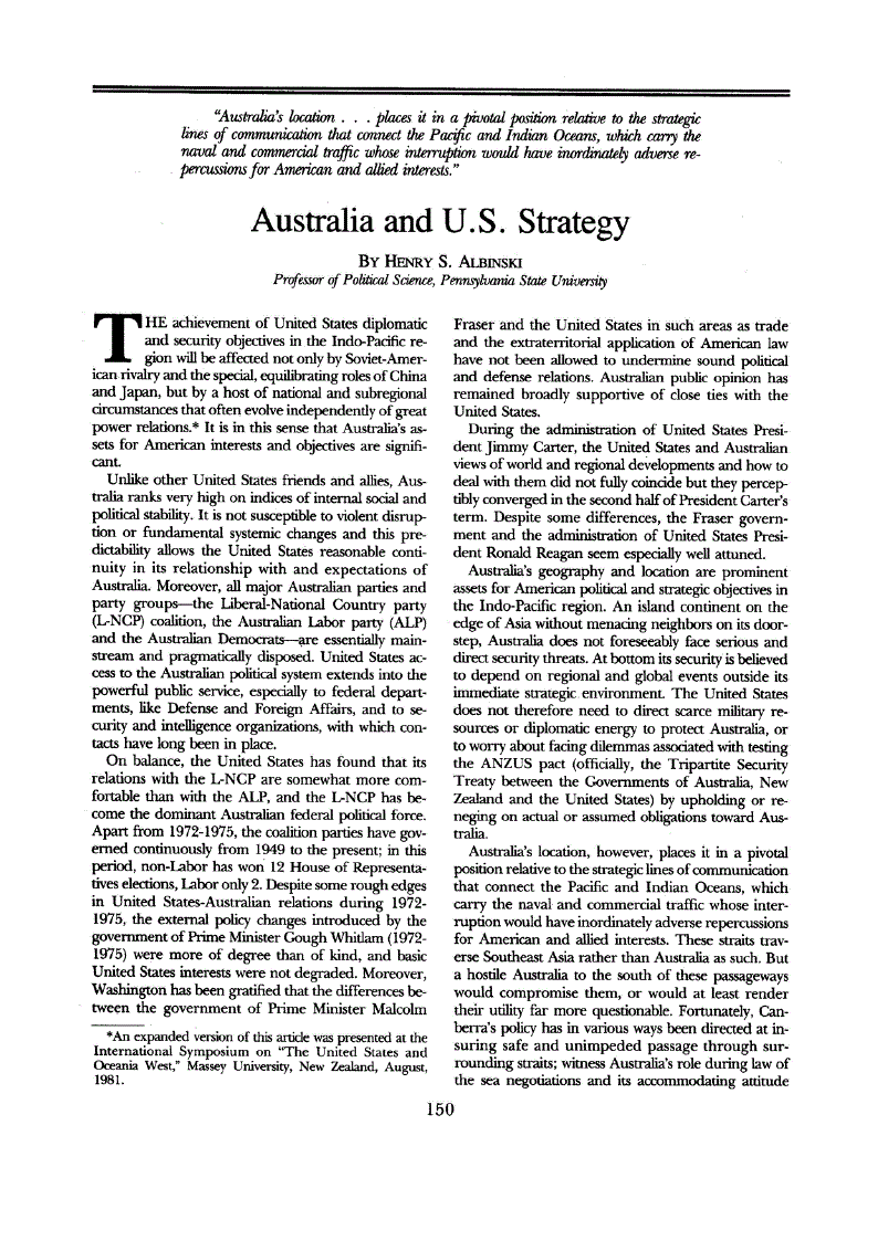 First page of Australia and U.S. Strategy