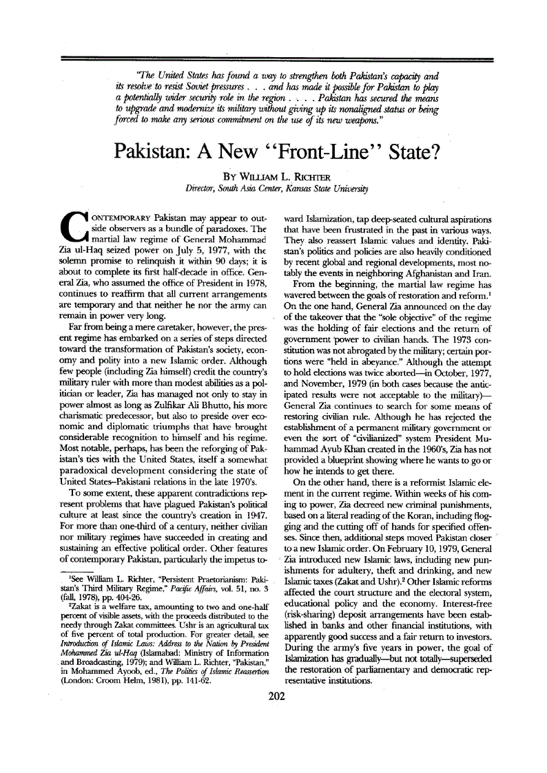 First page of Pakistan<subtitle>A New “Front-Line” State?</subtitle>