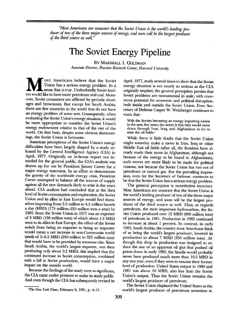 First page of The Soviet Energy Pipeline