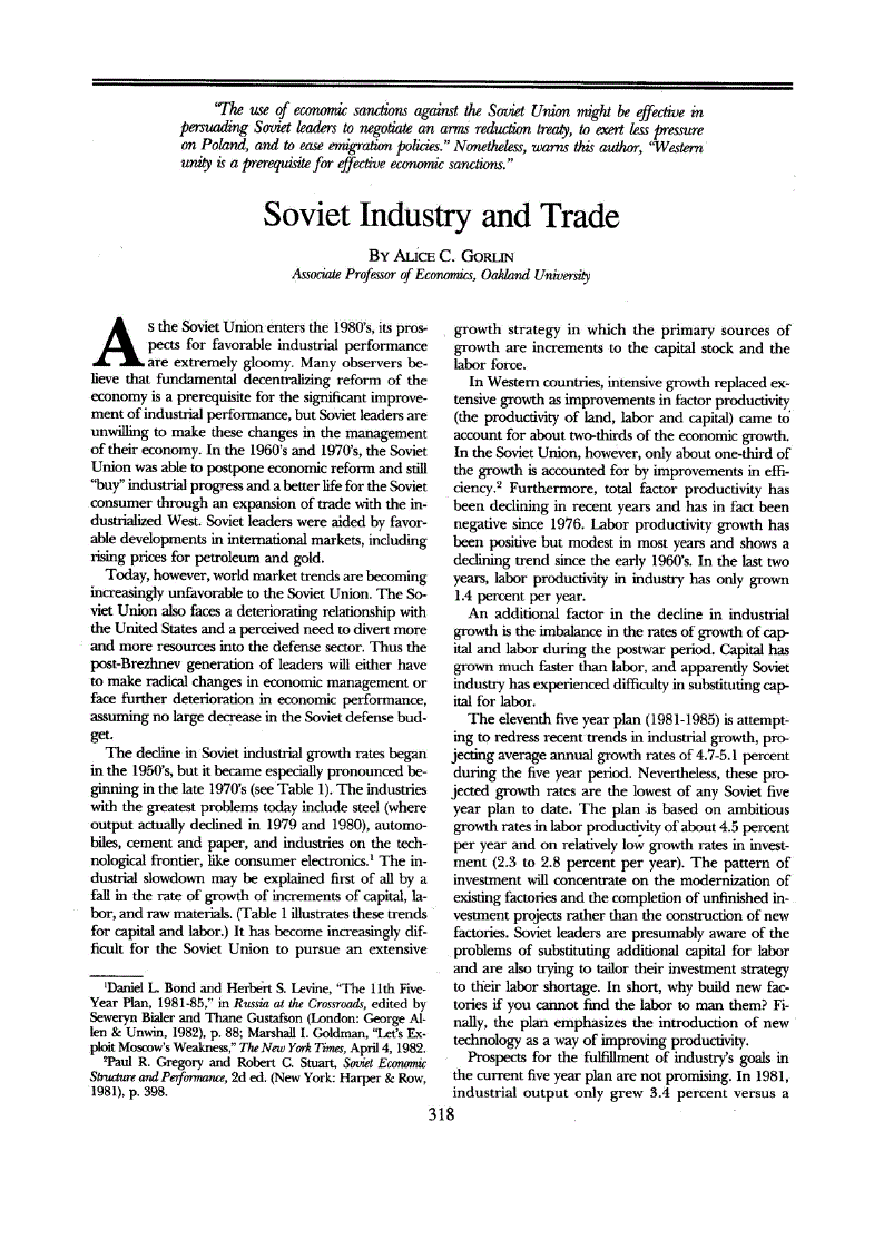 First page of Soviet Industry and Trade