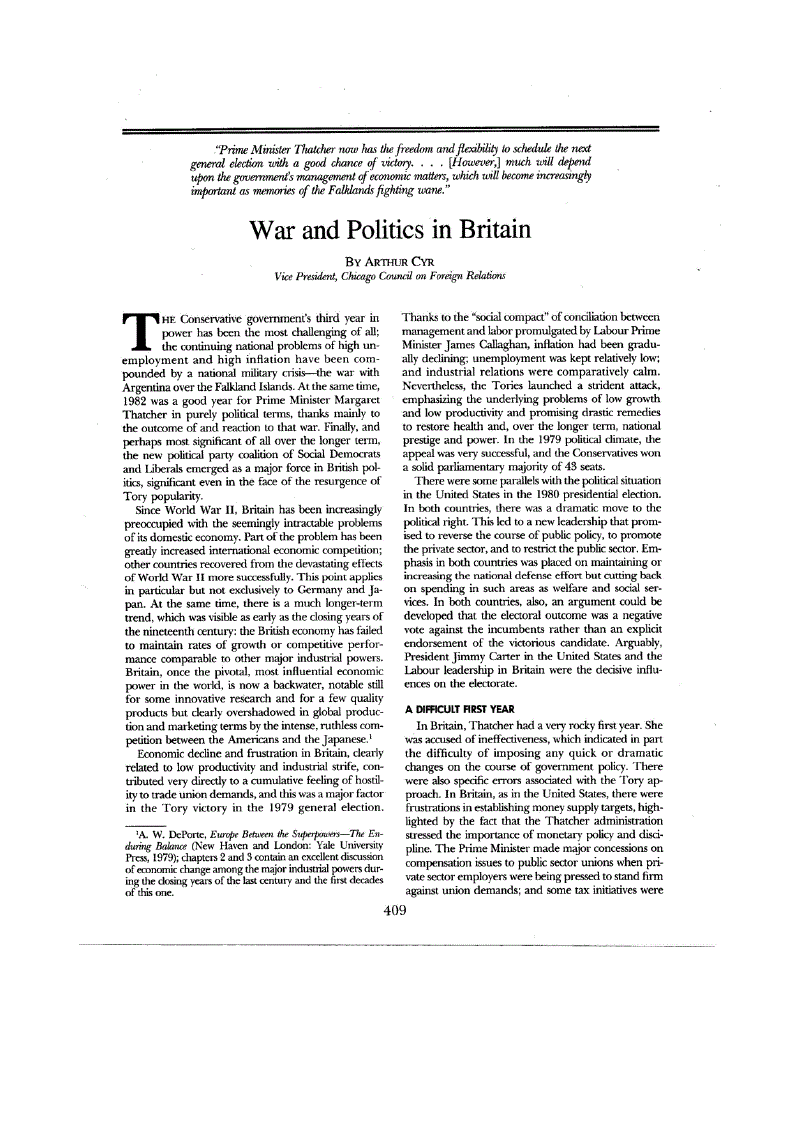 First page of War and Politics in Britain