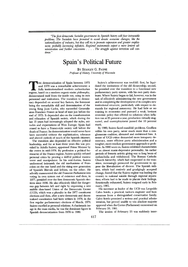 First page of Spain’s Political Future