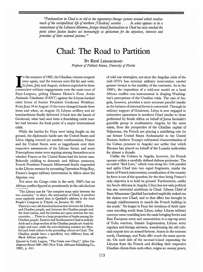 First page of Chad<subtitle>The Road to Partition</subtitle>