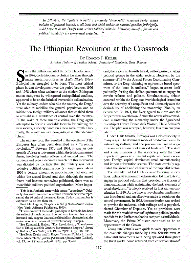 First page of The Ethiopian Revolution at the Crossroads