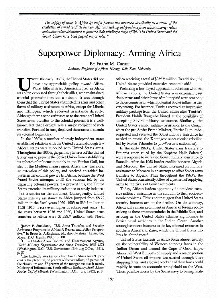 First page of Superpower Diplomacy<subtitle>Arming Africa</subtitle>