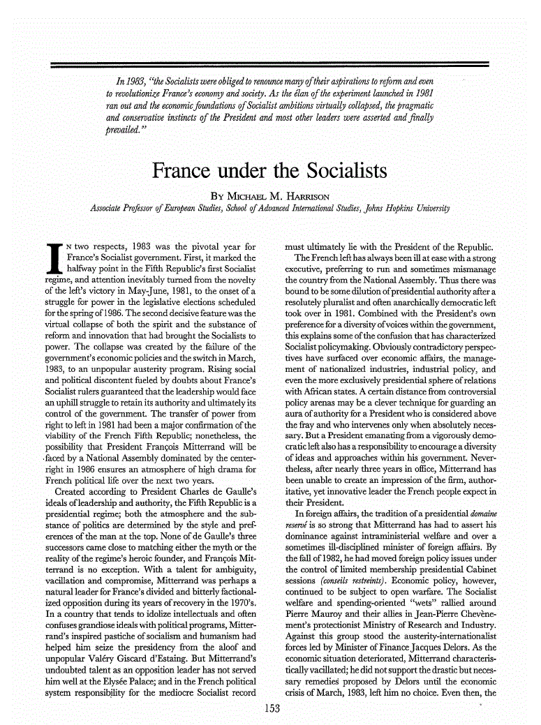 First page of France under the Socialists