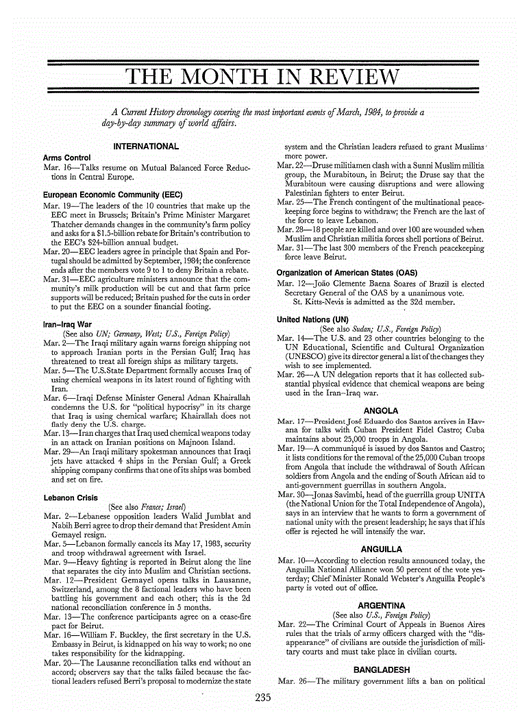 First page of The Month in Review