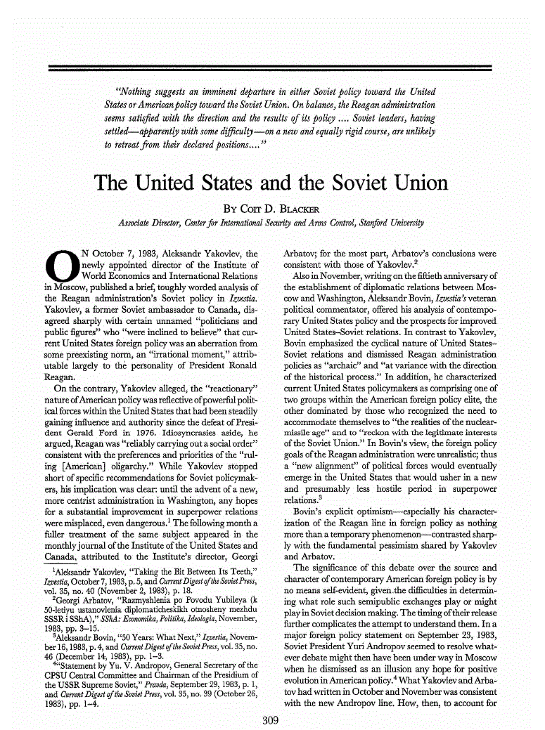 First page of The United States and the Soviet Union