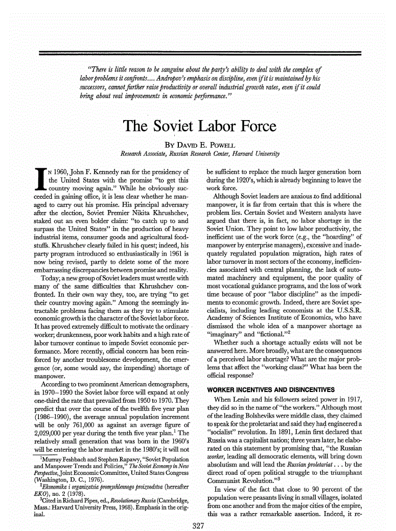 First page of The Soviet Labor Force