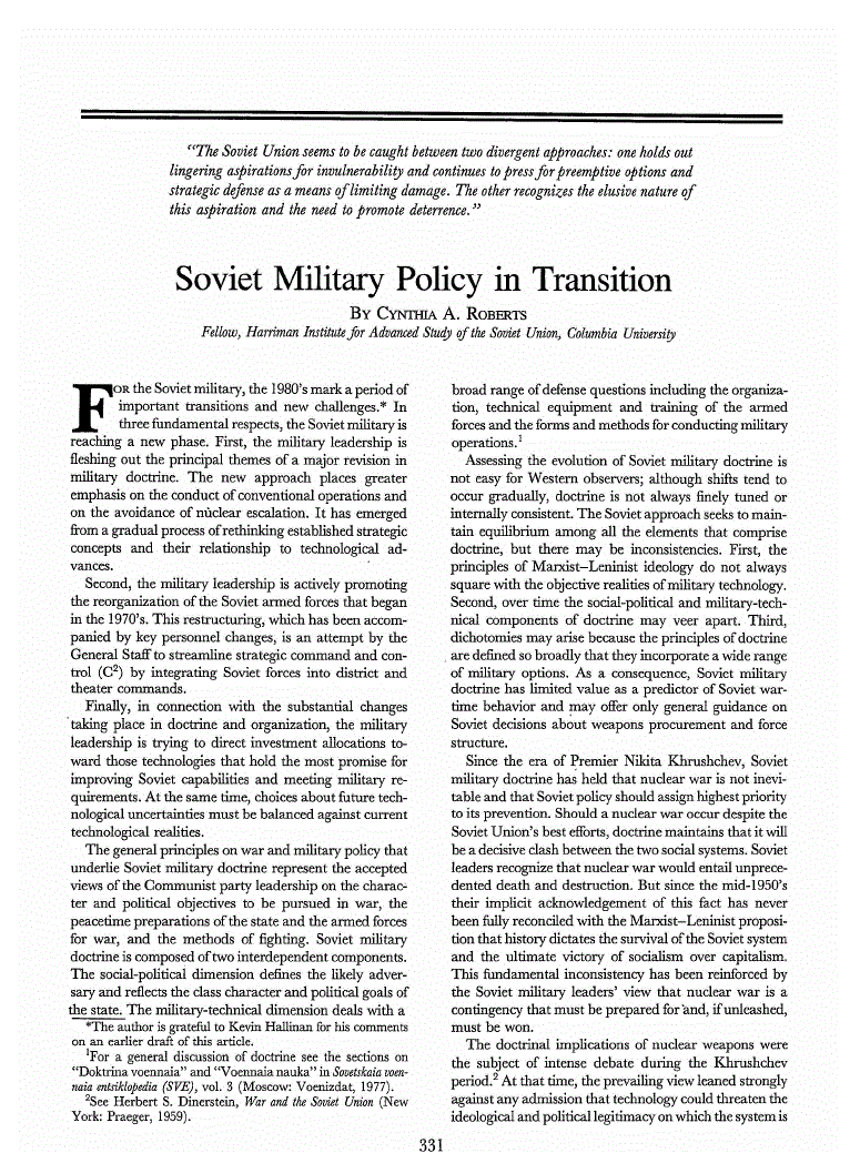 First page of Soviet Military Policy in Transition