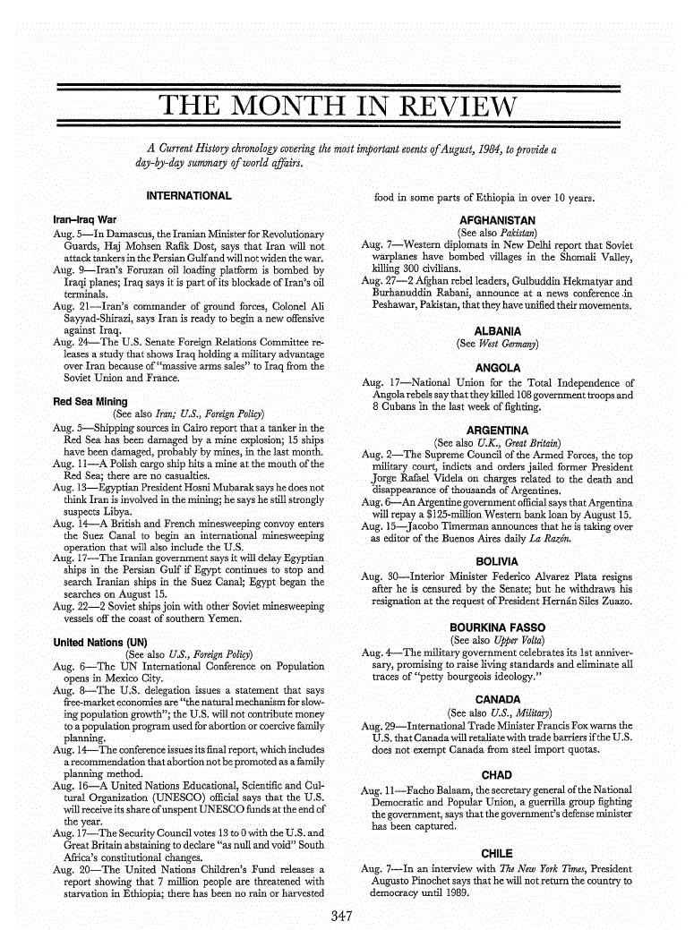 First page of The Month in Review