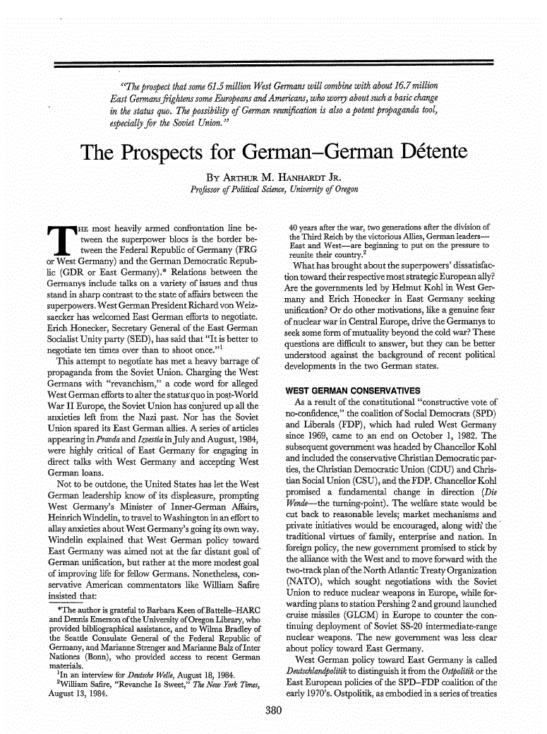 First page of The Prospects for German–German Détente