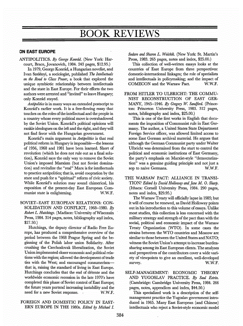 First page of On East Europe