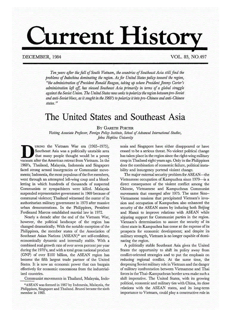 First page of The United States and Southeast Asia