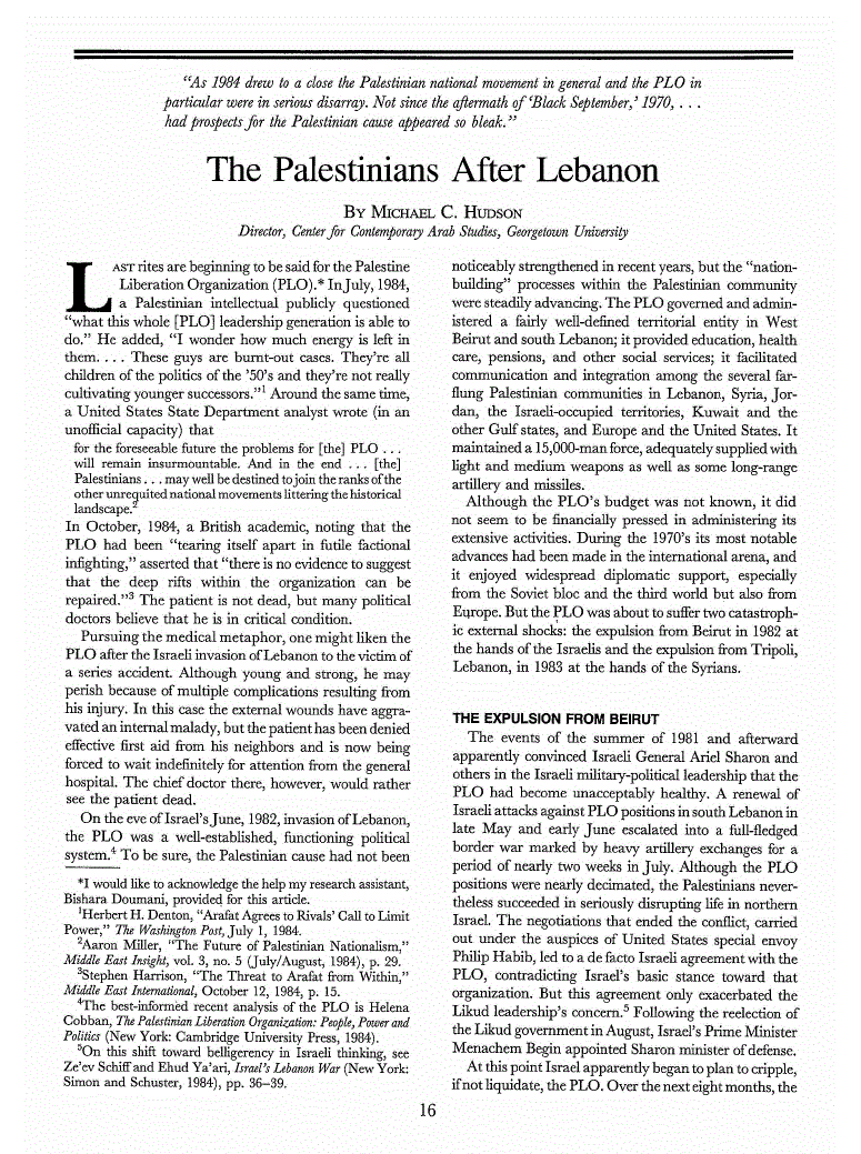First page of The Palestinians After Lebanon