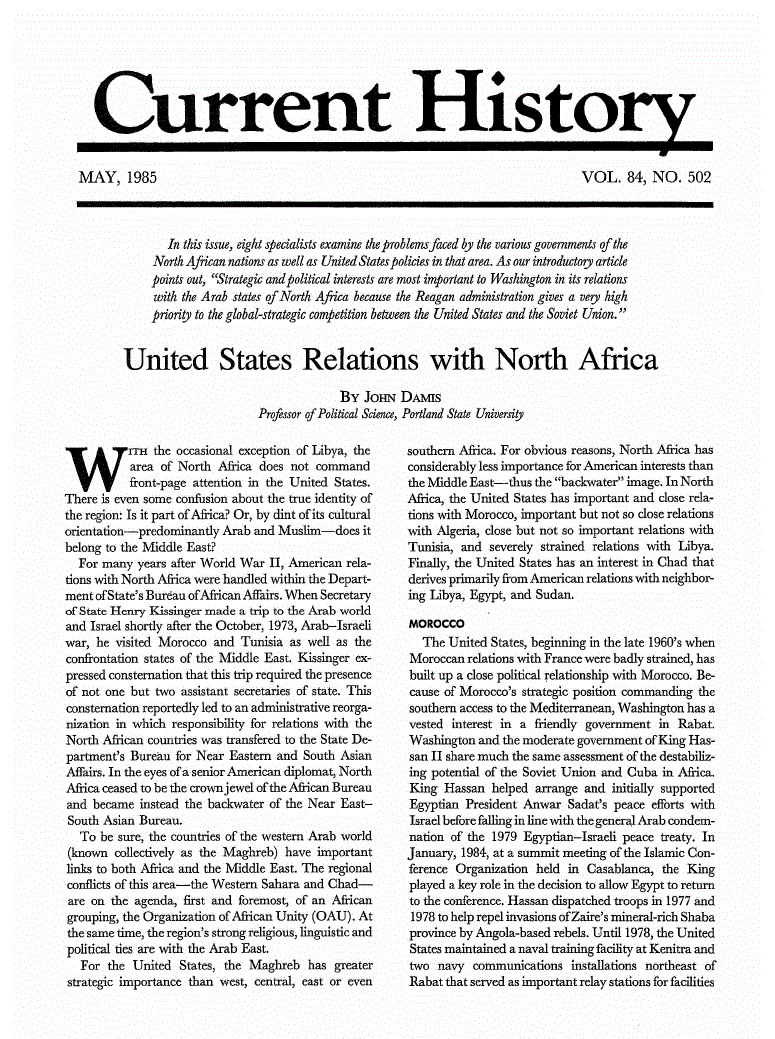 First page of United States Relations with North Africa